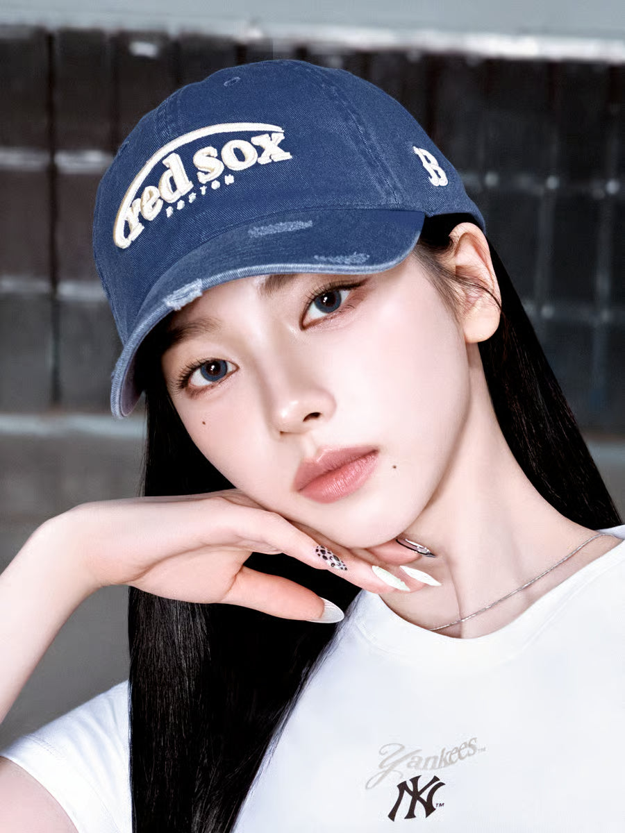 MLB Vintage Distressed Curve Logo Unstructured Ball Cap (5 type) (KARINA Wear)