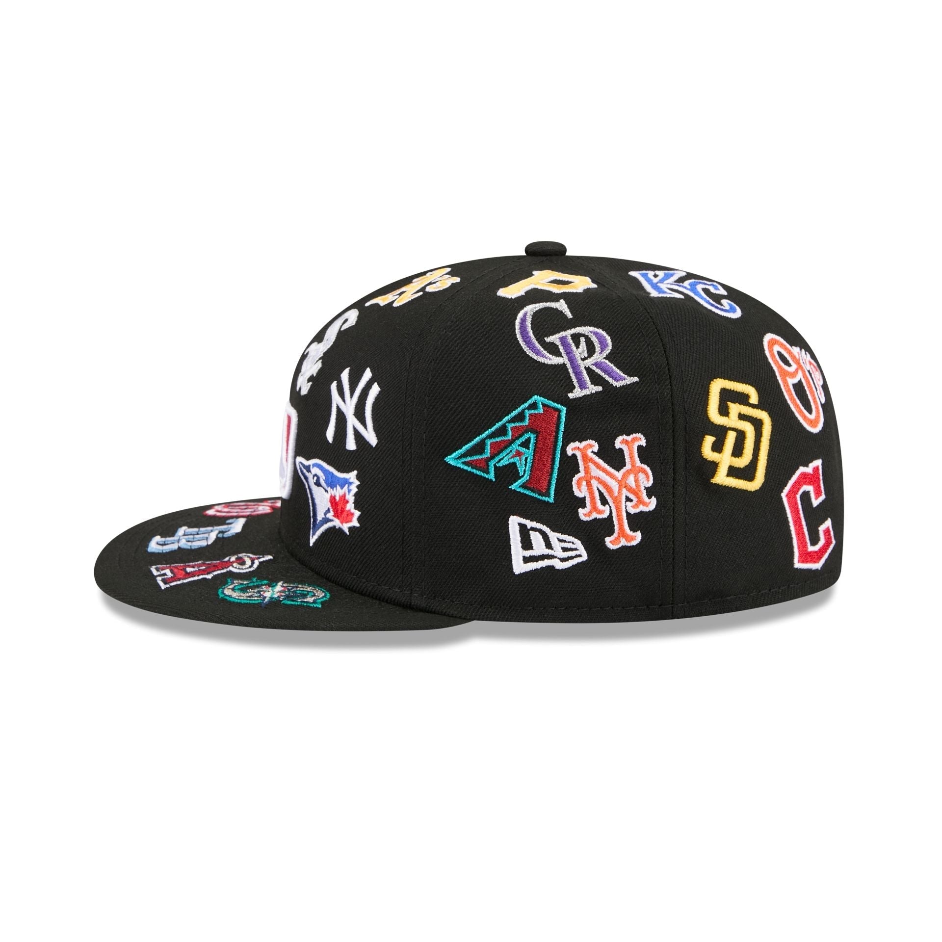 MLB All Over Logo Black 59FIFTY Fitted Hat