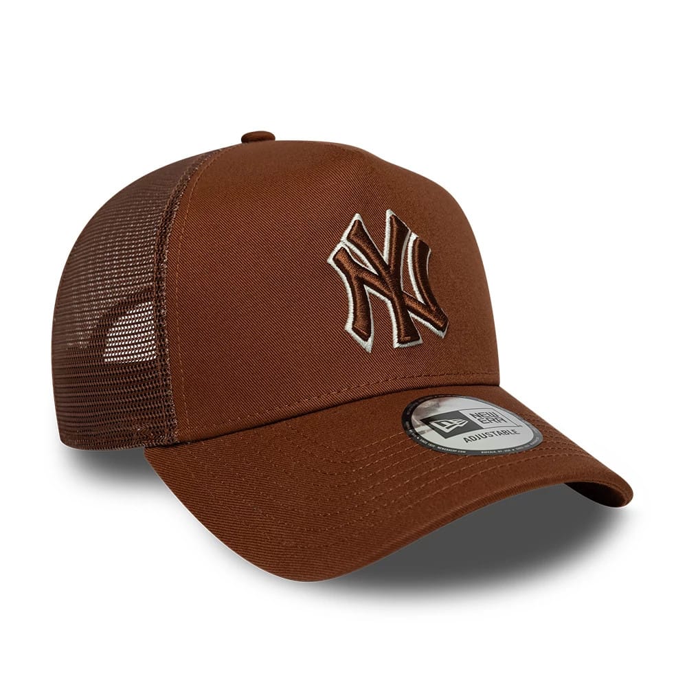 New York Yankees MLB Outline Brown 9FORTY E-Frame Trucker Adjustable Cap