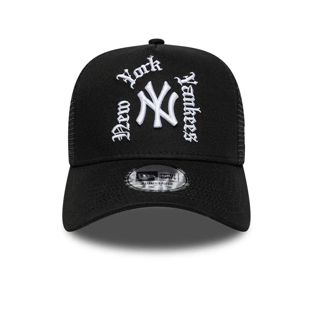 New York Yankees MLB Script Black 9FORTY A-Frame Trucker Adjustable Cap