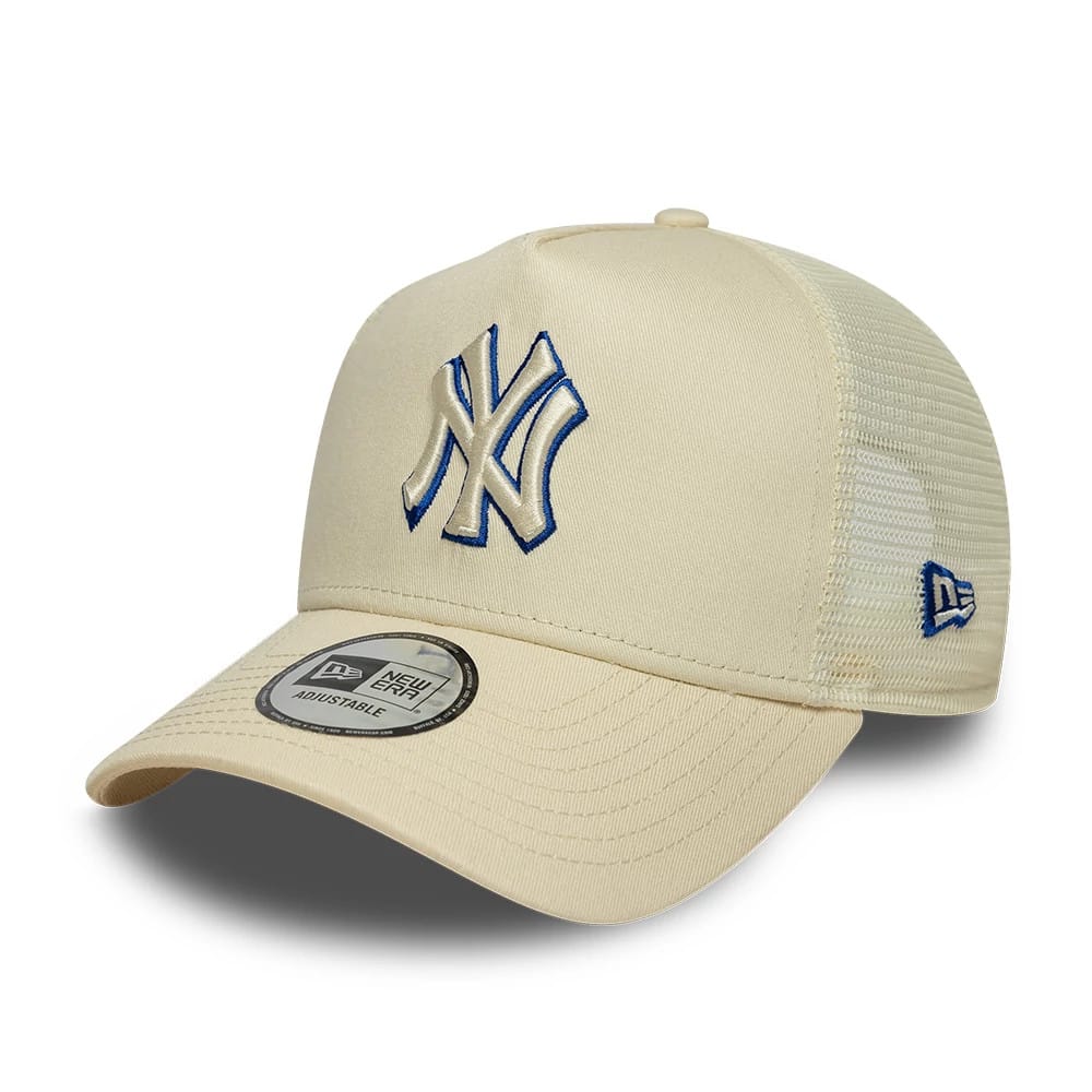 New York Yankees MLB Outline Cream 9FORTY E-Frame Trucker Adjustable Cap