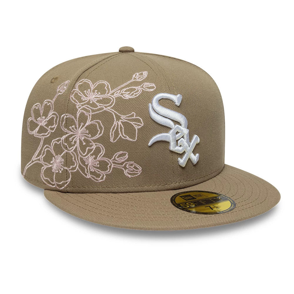 Chicago White Sox MLB Floral Outline Beige 59FIFTY Fitted Cap