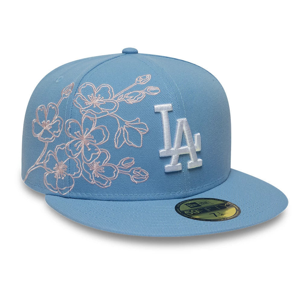LA Dodgers MLB Floral Outline Pastel Blue 59FIFTY Fitted Cap