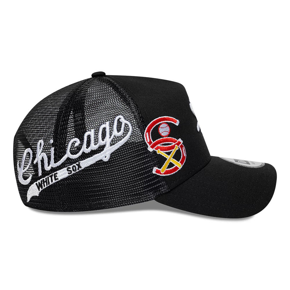 Chicago White Sox MLB Patch Black 9FORTY A-Frame Trucker Adjustable Cap